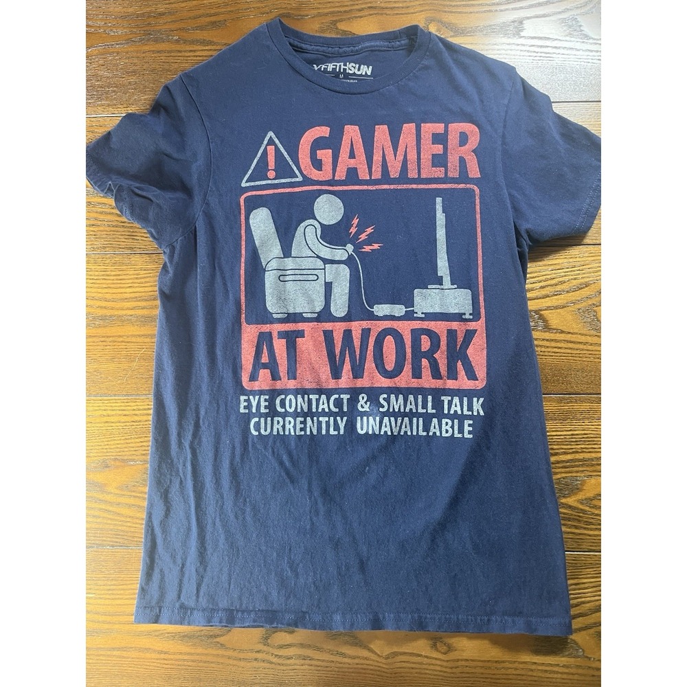 Mens Gamer At Work Blue T Shirt SIZE Medium Short Sleeve Video Games